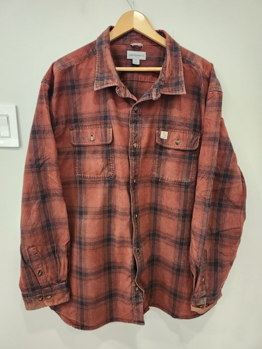 Carhartt Heavyweight Flannel Shirt Mens 3X Red Plaid Original Fit Button Up